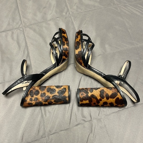 Topshop Leopard Print Calf Hair Block Sling Back Heels Size 8 - Picture 7 of 12